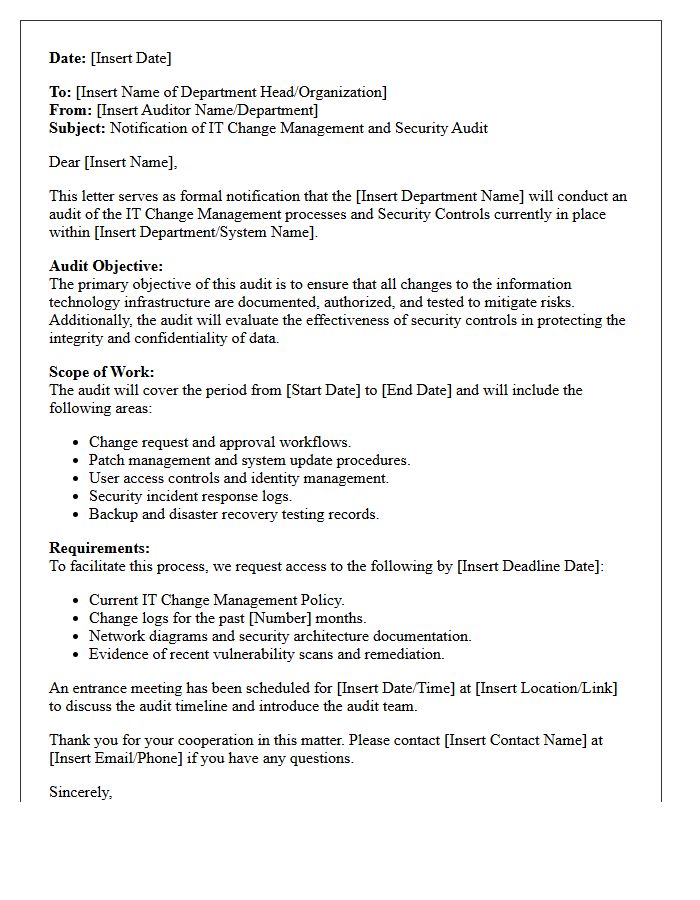 Information Technology Change Management and Security Audit Letter