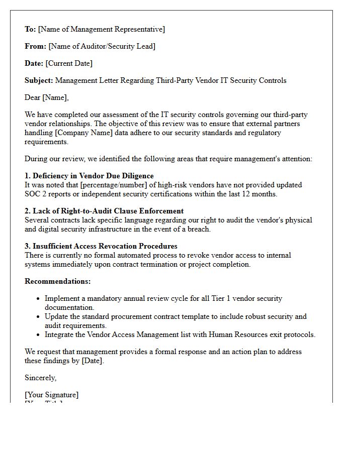 Management Letter on Third-Party Vendor IT Security Controls