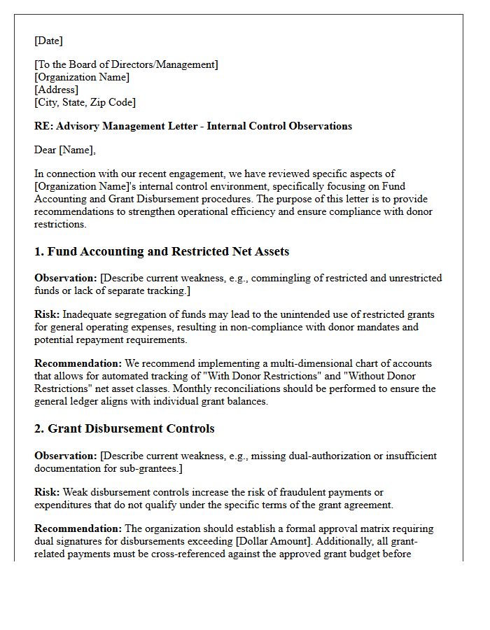 Advisory Management Letter on Non-Profit Fund Accounting and Grant Disbursement Controls