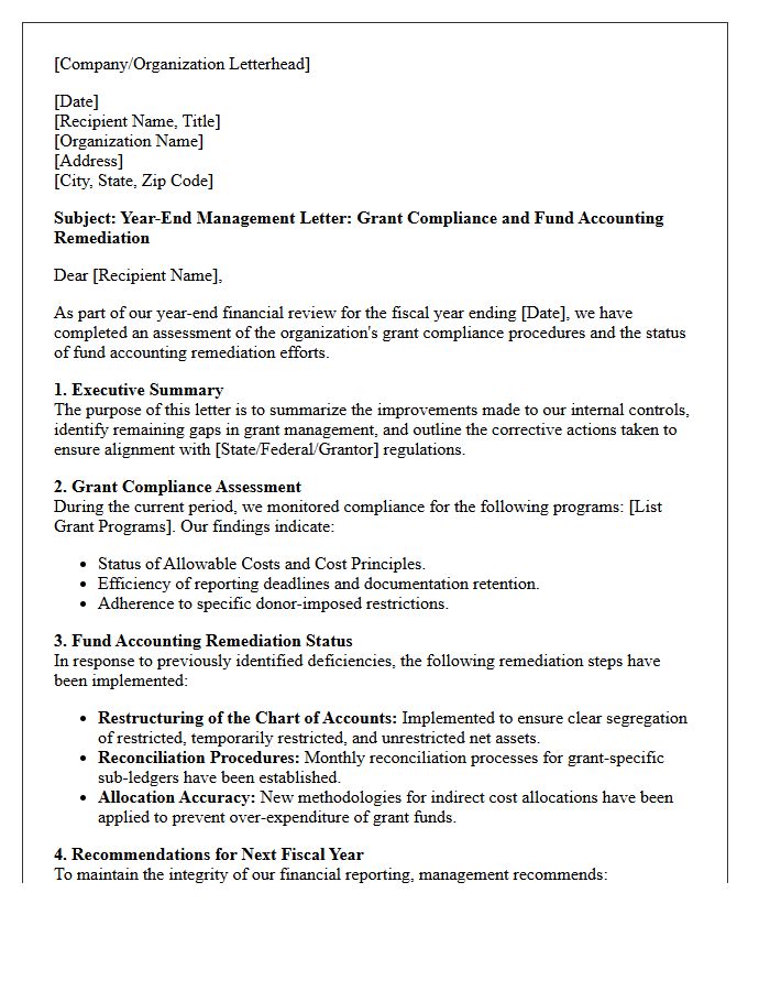 Year-End Management Letter on Grant Compliance and Fund Accounting Remediation