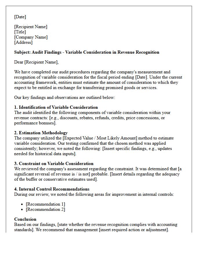 Audit Findings Letter Regarding Variable Consideration in Revenue Recognition