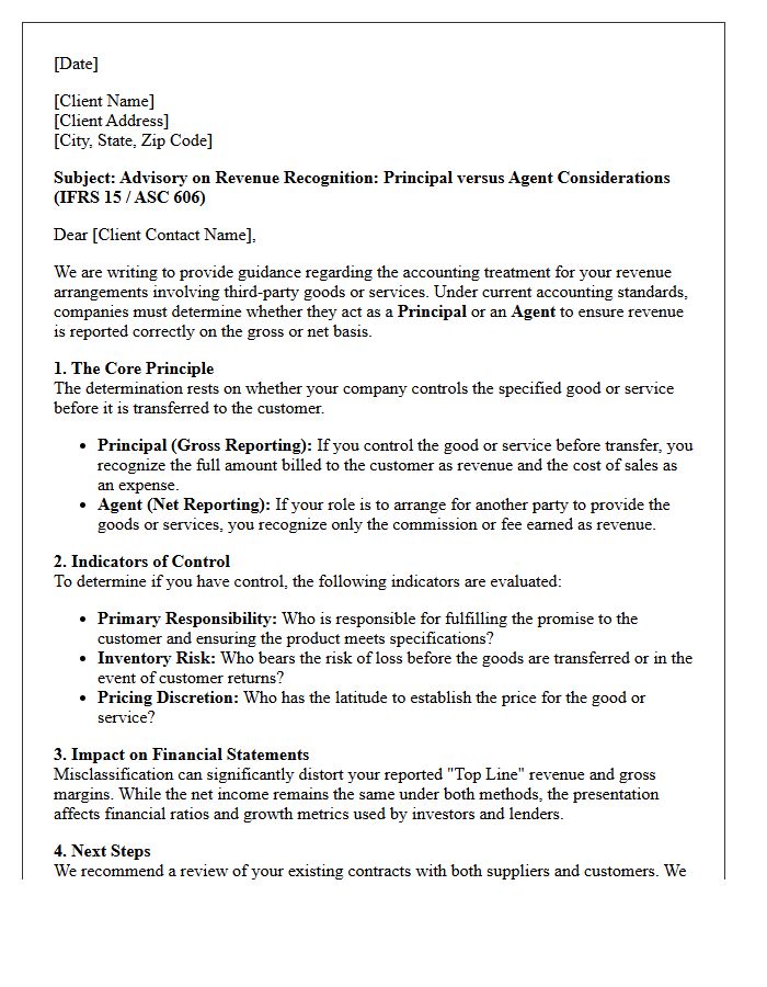 Client Advisory Letter on Principal Versus Agent Revenue Recognition
