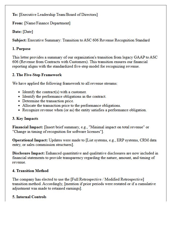 Executive Summary Letter of ASC 606 Revenue Recognition Transition