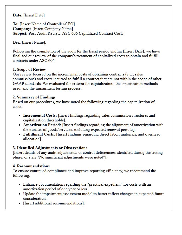 Post-Audit Review Letter for ASC 606 Capitalized Contract Costs