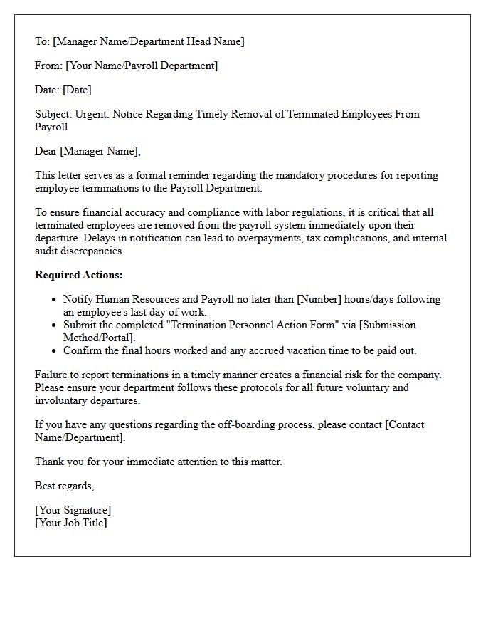 Management Letter Regarding the Timely Removal of Terminated Employees From Payroll