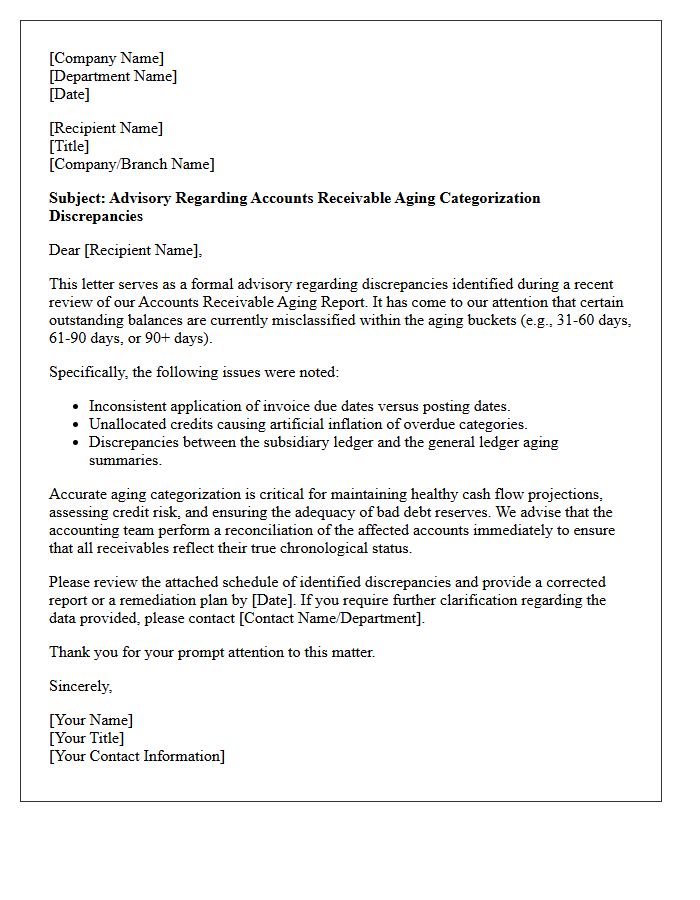 Advisory Letter on Accounts Receivable Aging Categorization Discrepancies