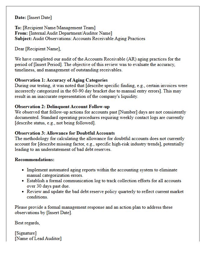 Audit Observations Letter Regarding Accounts Receivable Aging Practices