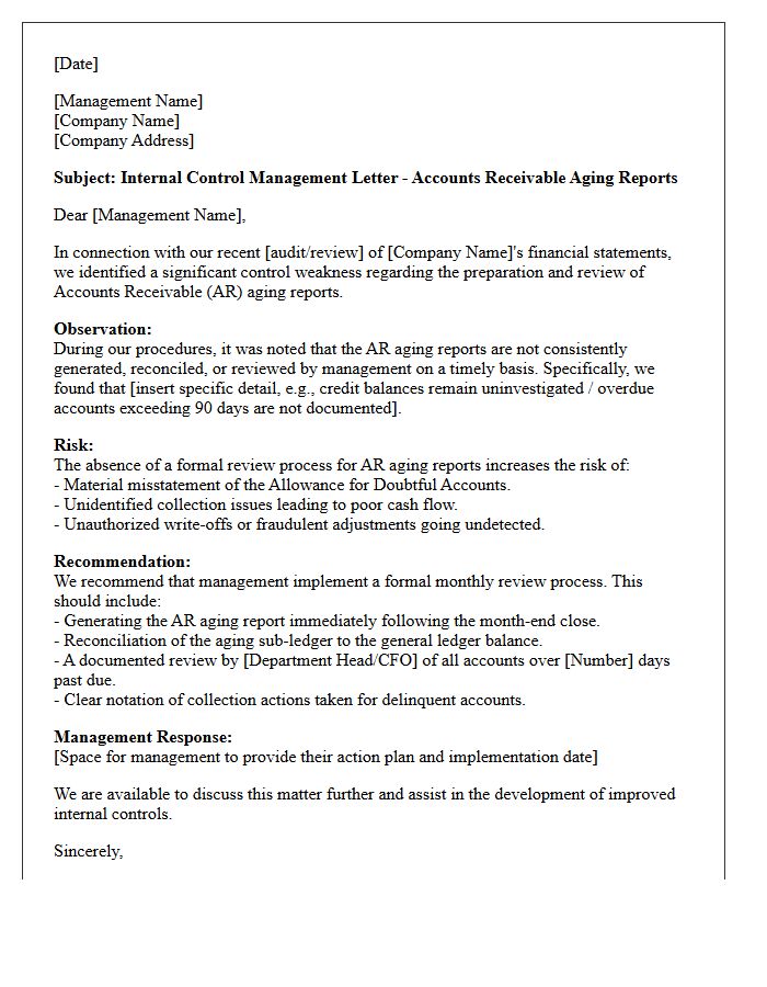 Control Weakness Letter Regarding Accounts Receivable Aging Reports