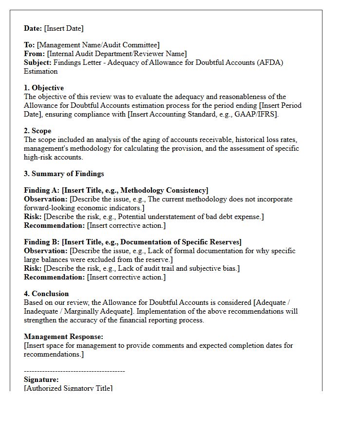 Findings Letter on Allowance for Doubtful Accounts Estimation Adequacy