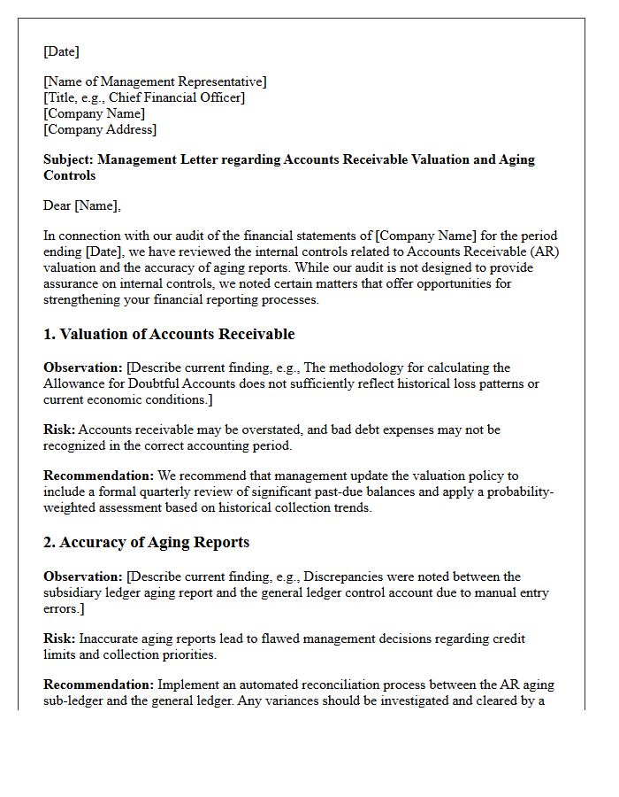 Management Letter Concerning Accounts Receivable Valuation and Aging Controls