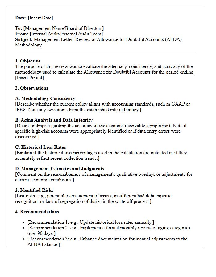 Management Letter on Allowance for Doubtful Accounts Methodology Review