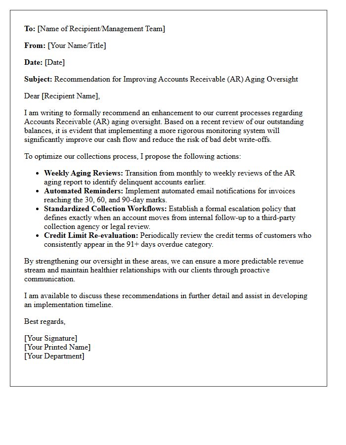 Recommendation Letter for Improving Accounts Receivable Aging Oversight