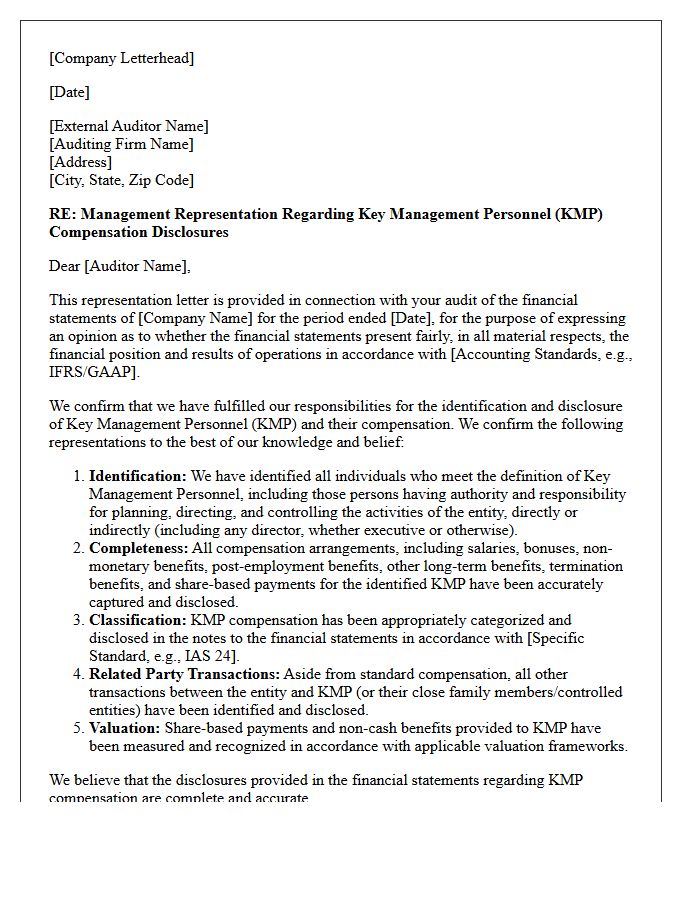 Management Letter Regarding Key Management Personnel Compensation Disclosures