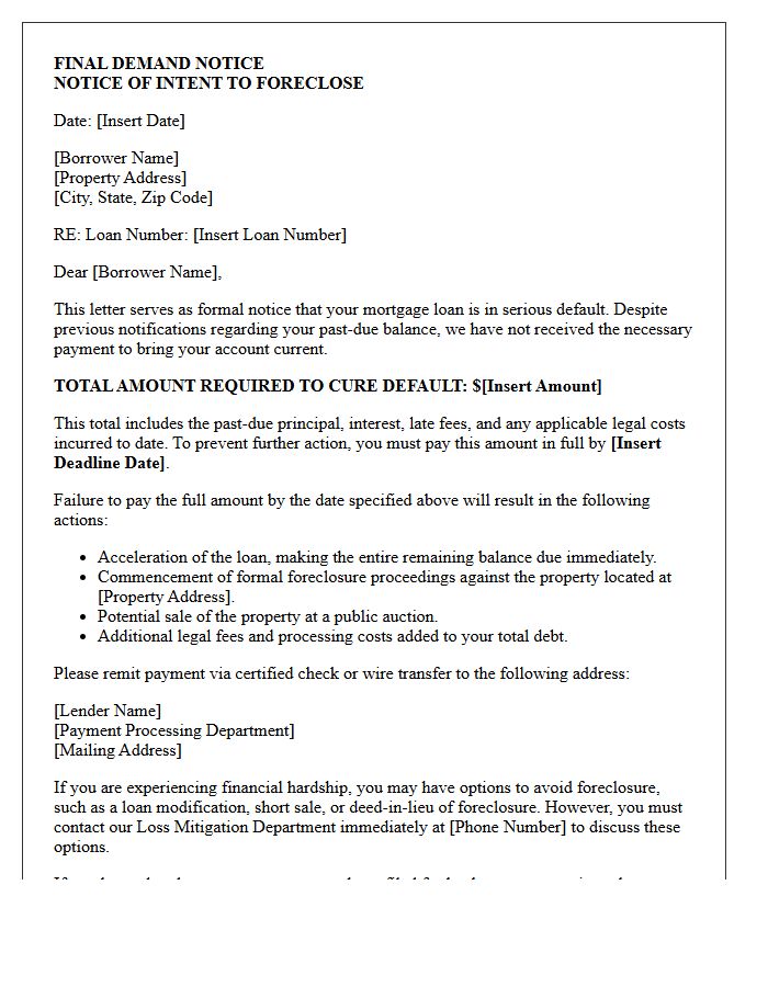 Final Demand Foreclosure Notice Letter