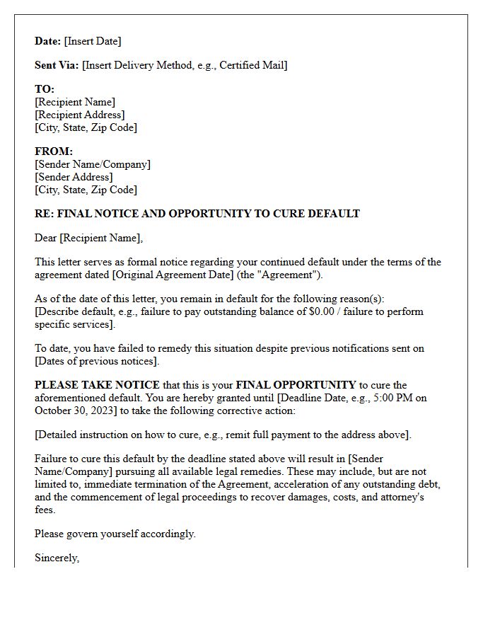 Final Opportunity to Cure Default Letter