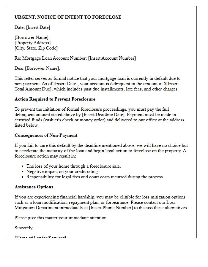 Foreclosure Proceedings Warning Letter
