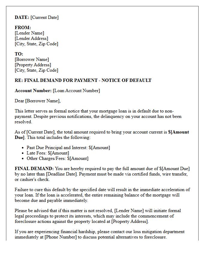 Mortgage Default Final Demand Letter