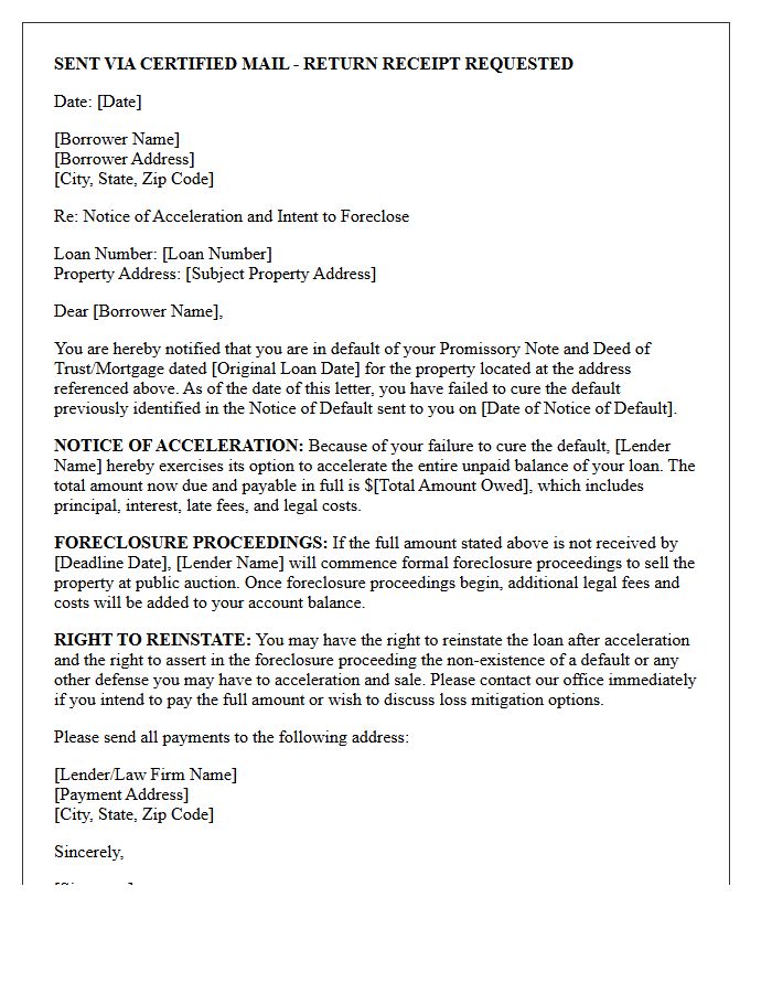 Notice of Acceleration and Foreclosure Letter