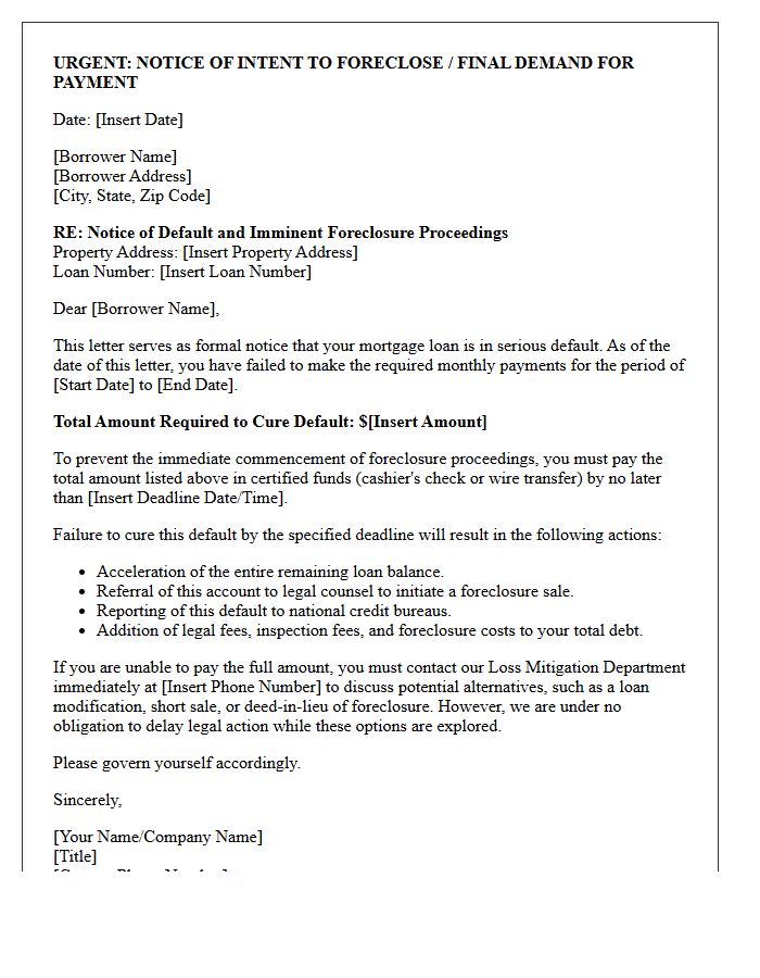 Urgent Foreclosure Imminent Demand Letter