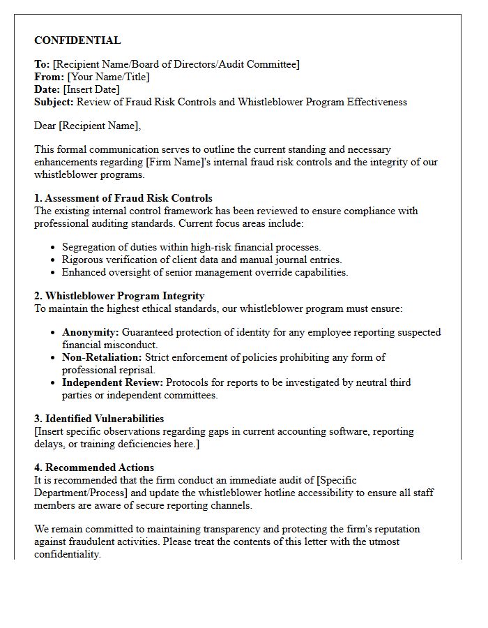 Confidential Letter on Accounting Firm Fraud Risk Controls and Whistleblower Programs