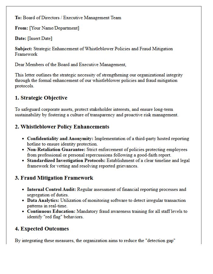 Strategic Management Letter on Whistleblower Policies and Fraud Mitigation