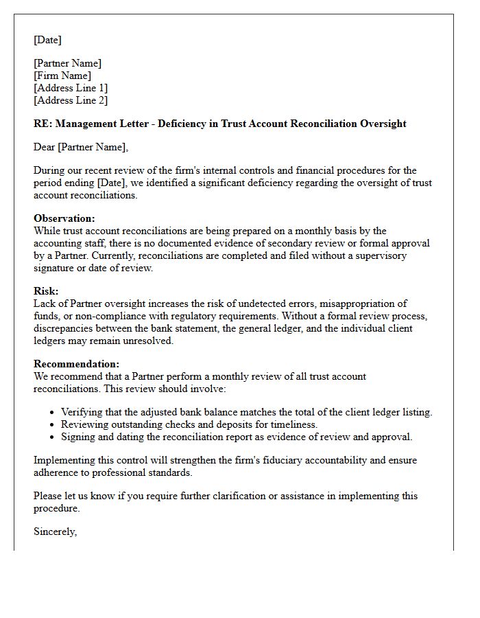 Management Letter Noting Lack of Partner Oversight in Trust Reconciliation