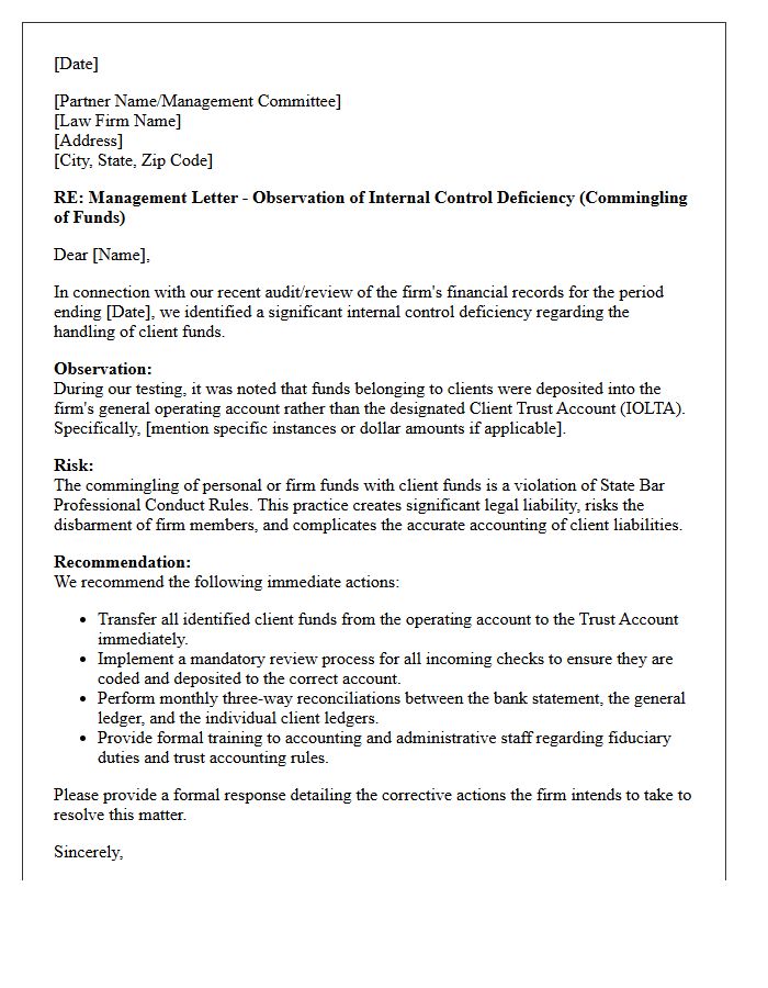 Management Letter on Commingling of Law Firm and Client Funds