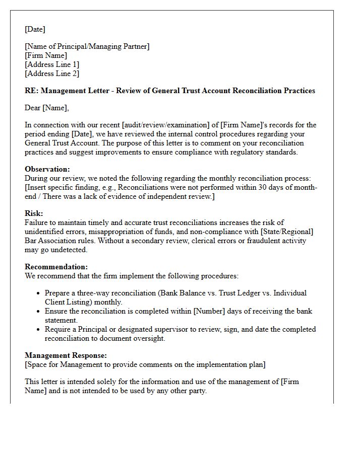 Management Letter on General Trust Account Reconciliation Practices