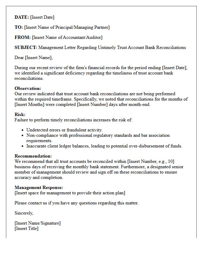 Management Letter Regarding Untimely Trust Account Bank Reconciliations