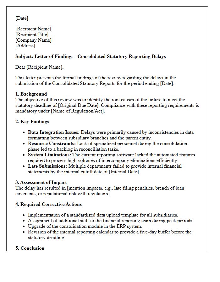 Letter of Findings on Consolidated Statutory Reporting Delays