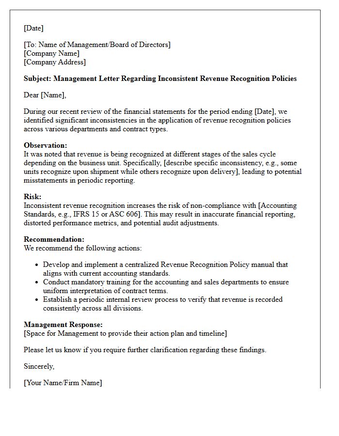 Management Letter Addressing Inconsistent Revenue Recognition Policies