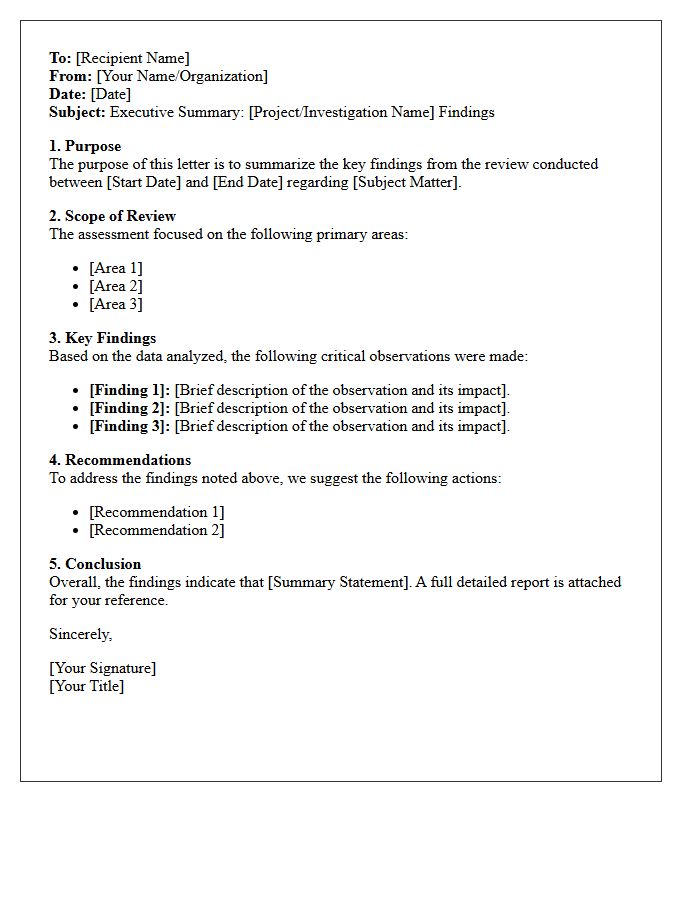 Executive Summary Of Letter Findings