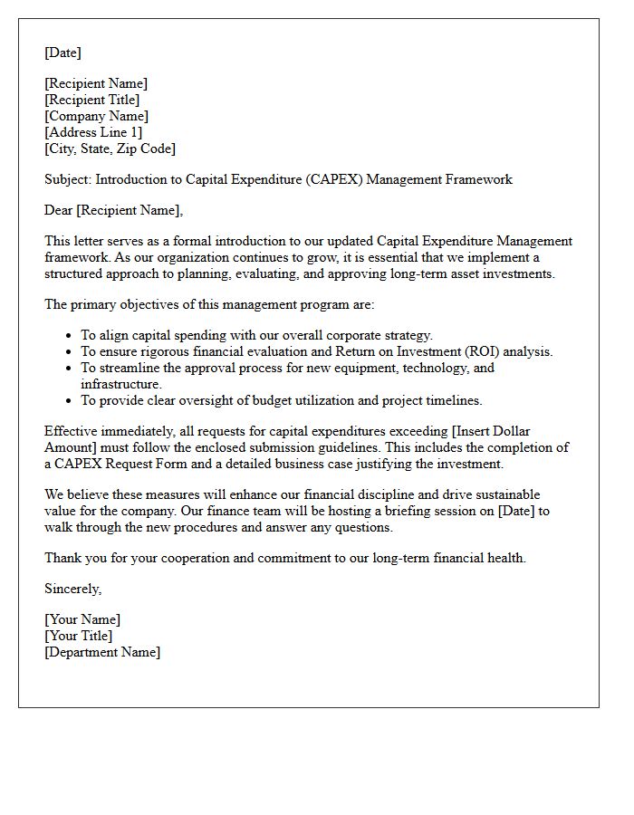 Introduction To The Capital Expenditure Management Letter
