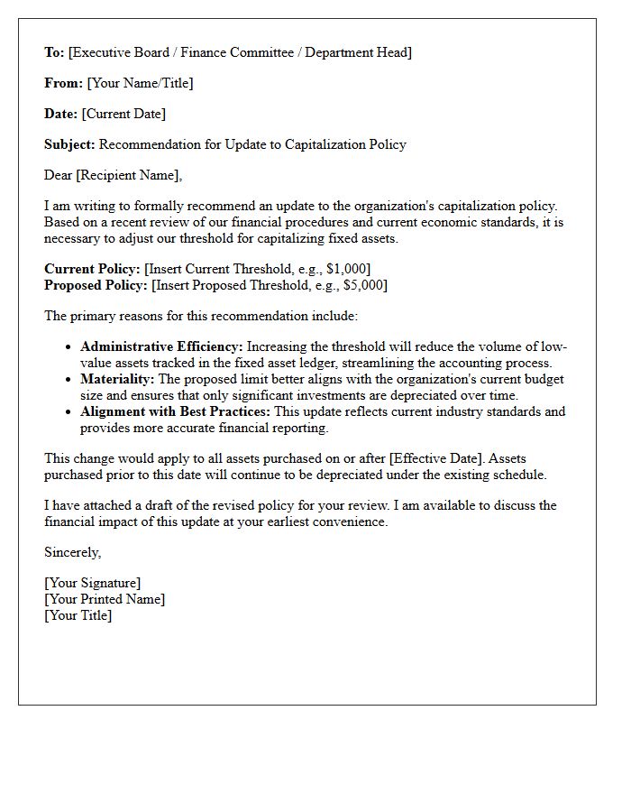 Letter Recommendation For Capitalization Policy Update