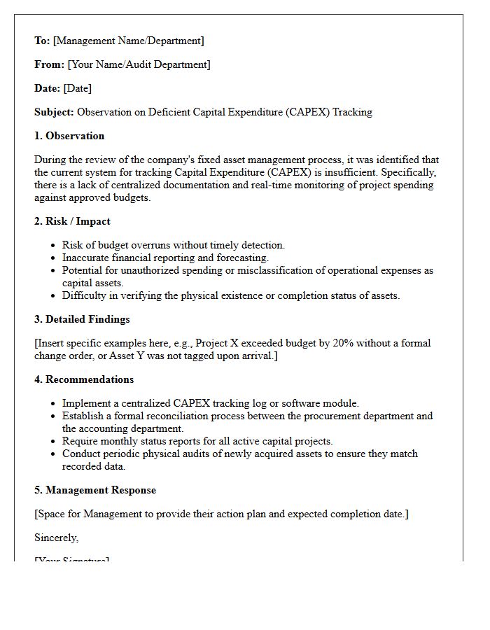 Observation On Deficient Capital Expenditure Tracking