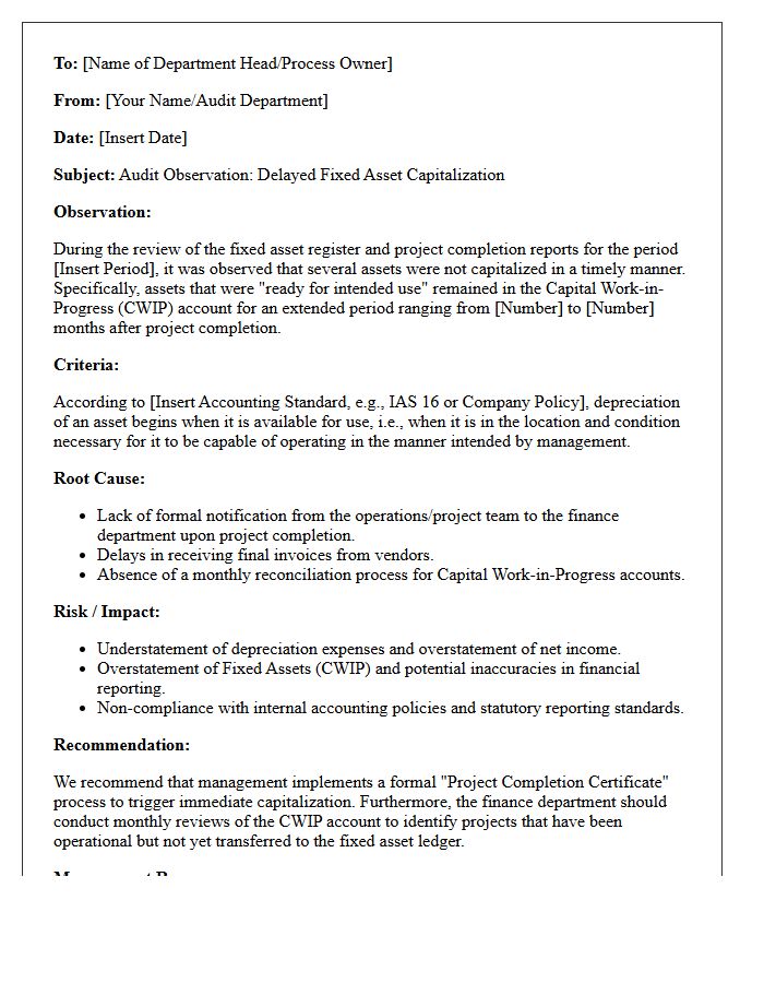 Observation On Delayed Fixed Asset Capitalization