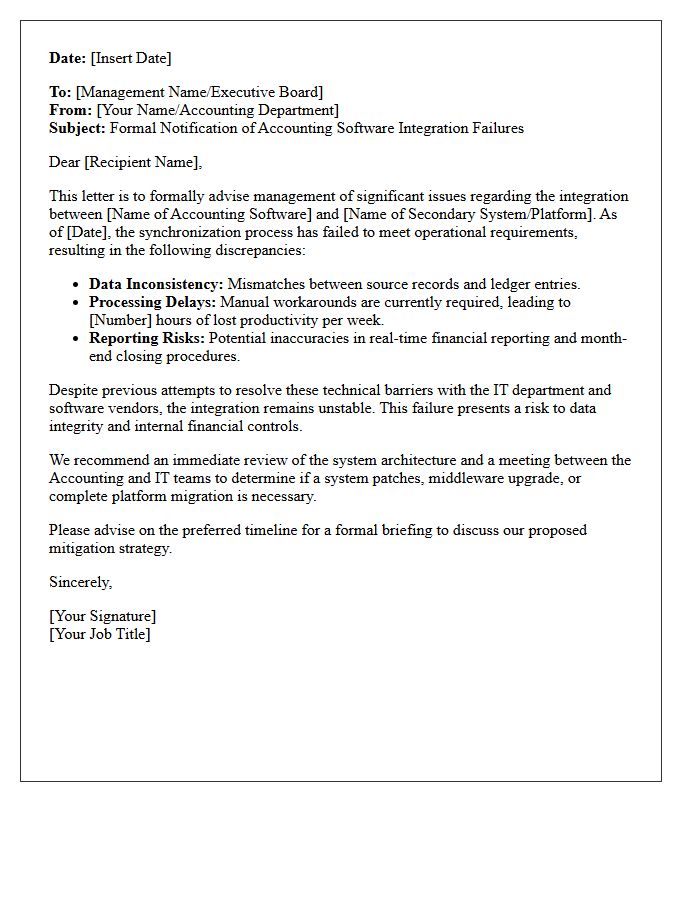 Management Letter Concerning Accounting Software Integration Failures