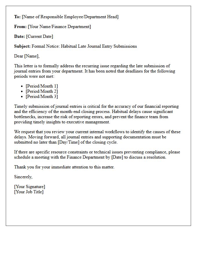 Management Letter Highlighting Habitual Late Journal Entry Submissions