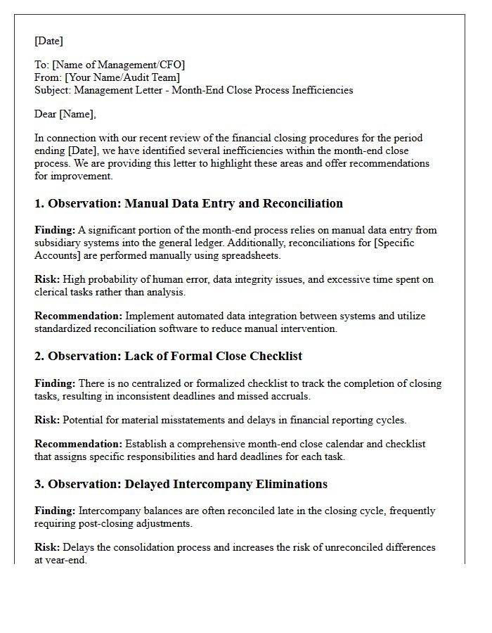 Management Letter on Month-End Close Process Inefficiencies