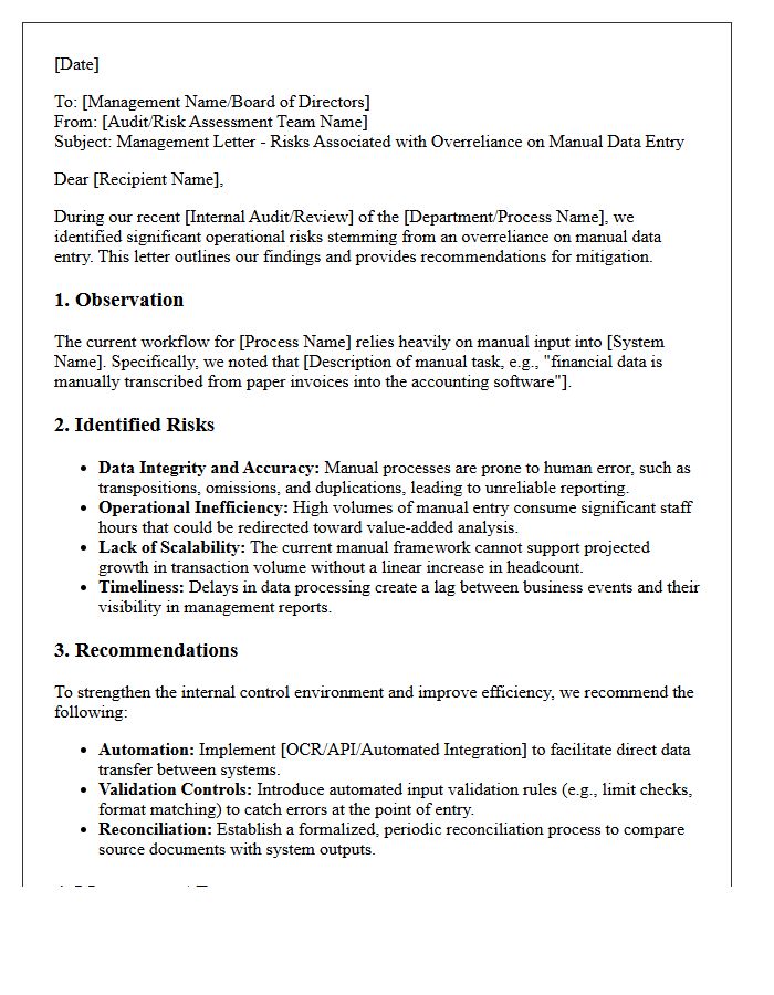 Management Letter on Risks Associated With Manual Data Entry Overreliance