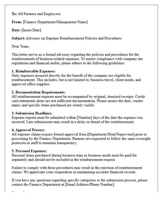 Advisory Letter on Partner and Employee Expense Reimbursements