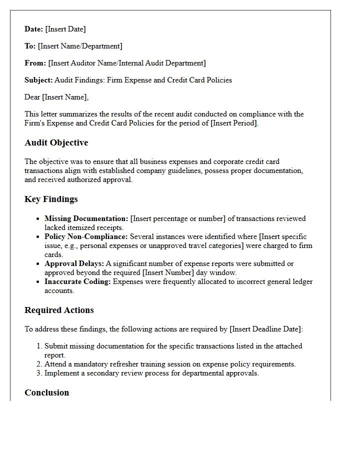 Audit Findings Letter on Firm Expense and Credit Card Policies