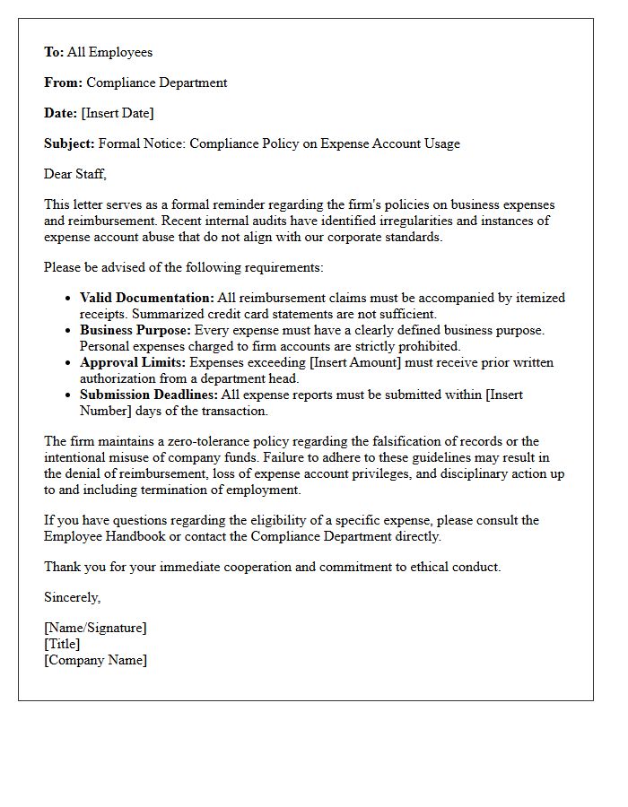 Compliance Letter on Expense Account Abuse Within the Firm