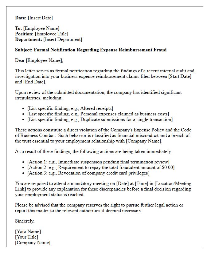 Management Letter Addressing Expense Reimbursement Fraud