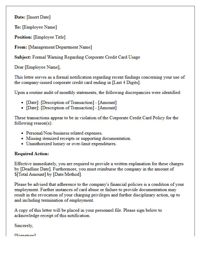 Management Letter Concerning Corporate Credit Card Abuse