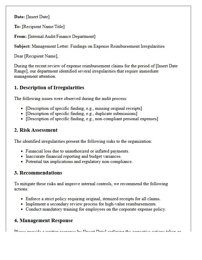 Management Letter on Expense Reimbursement Irregularities