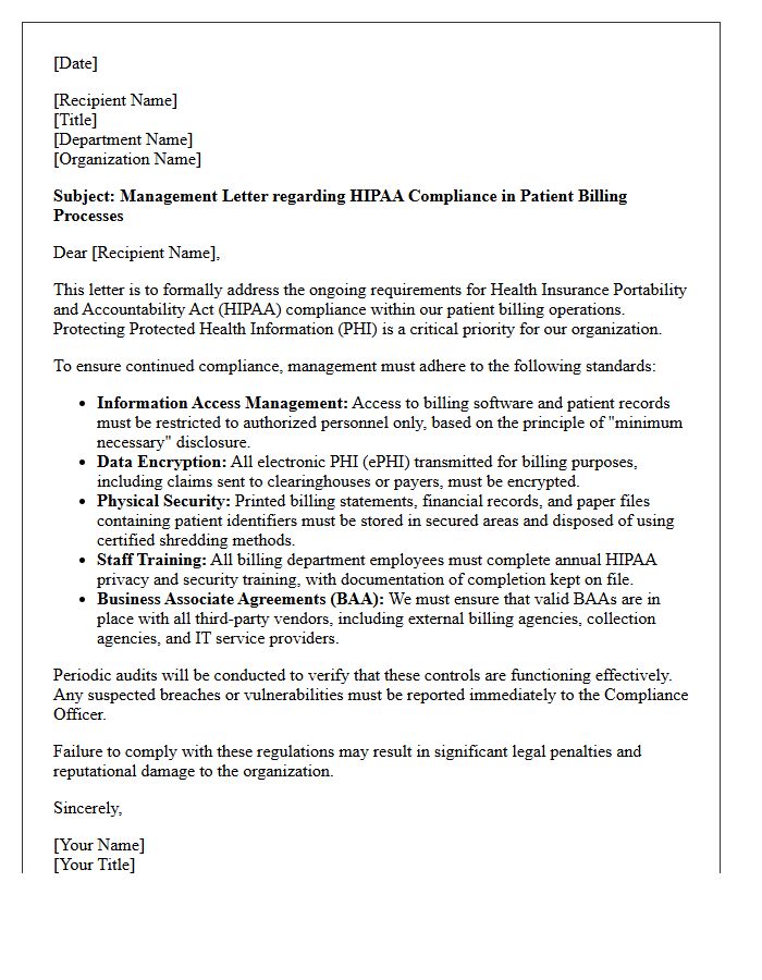 Management Letter on HIPAA Compliance in Patient Billing