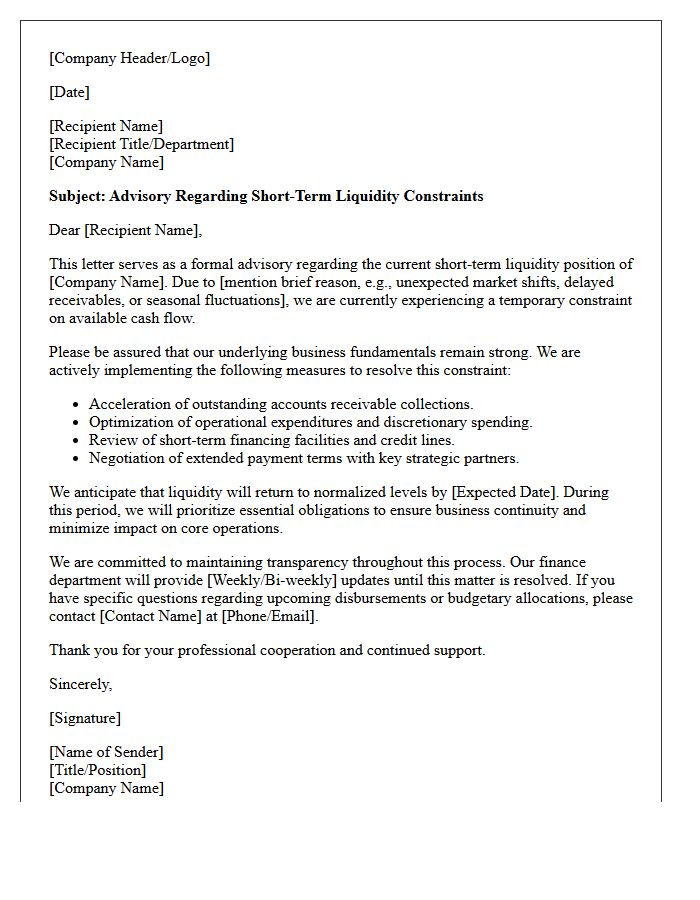 Advisory Letter on Short-Term Liquidity Constraints