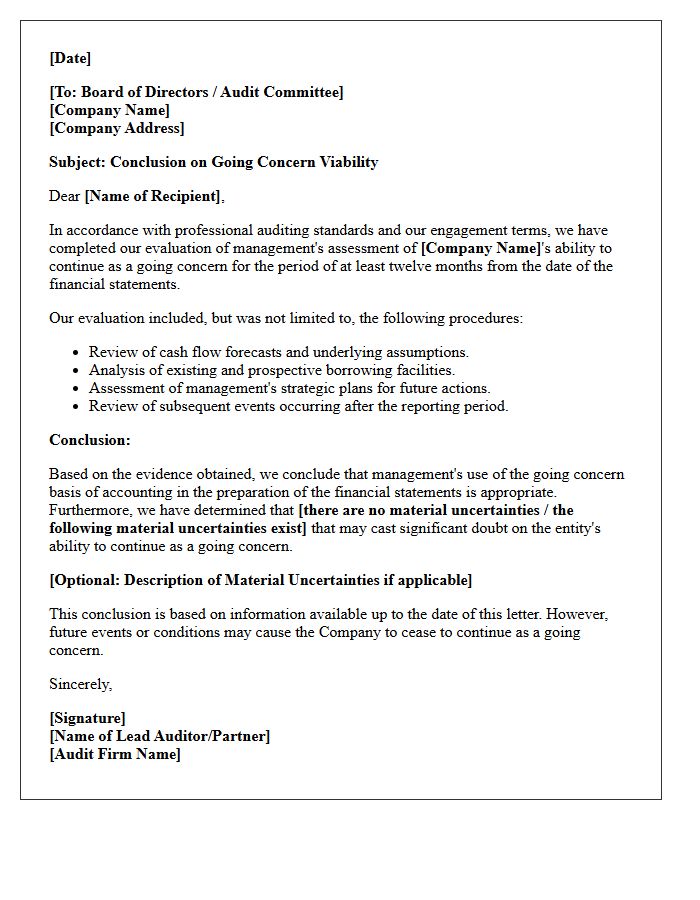 Concluding Letter on Going Concern Viability