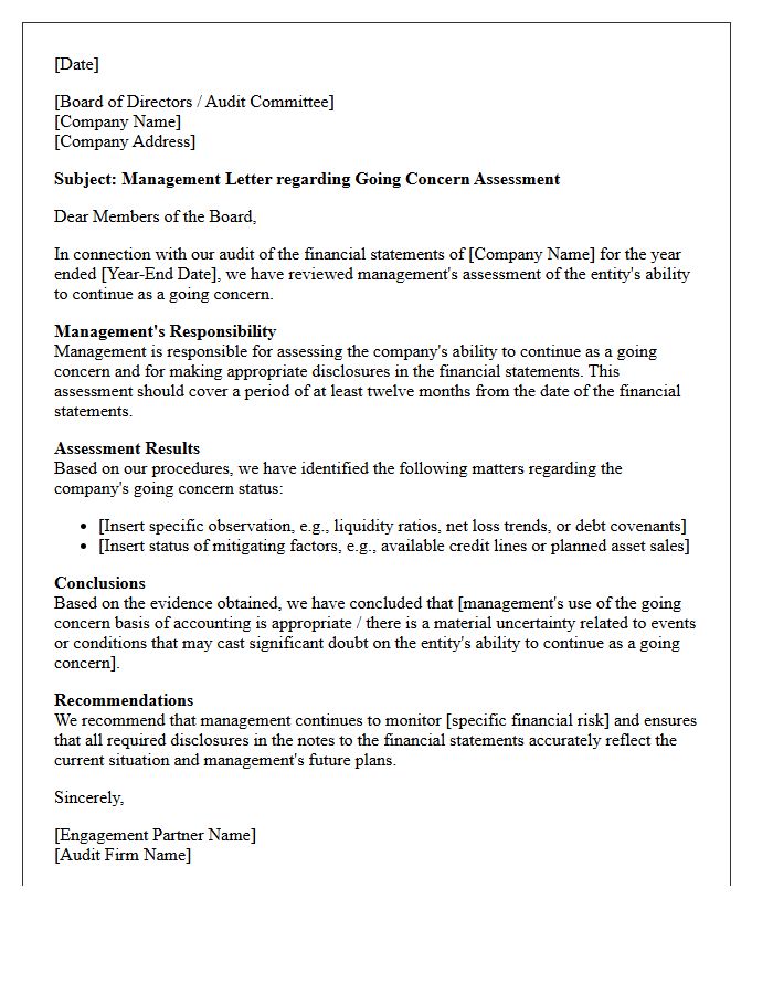 Management Letter on Going Concern Assessment